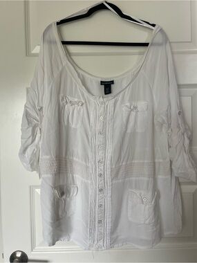 Lane Bryant White Button-Front Scoop Neck Blouse